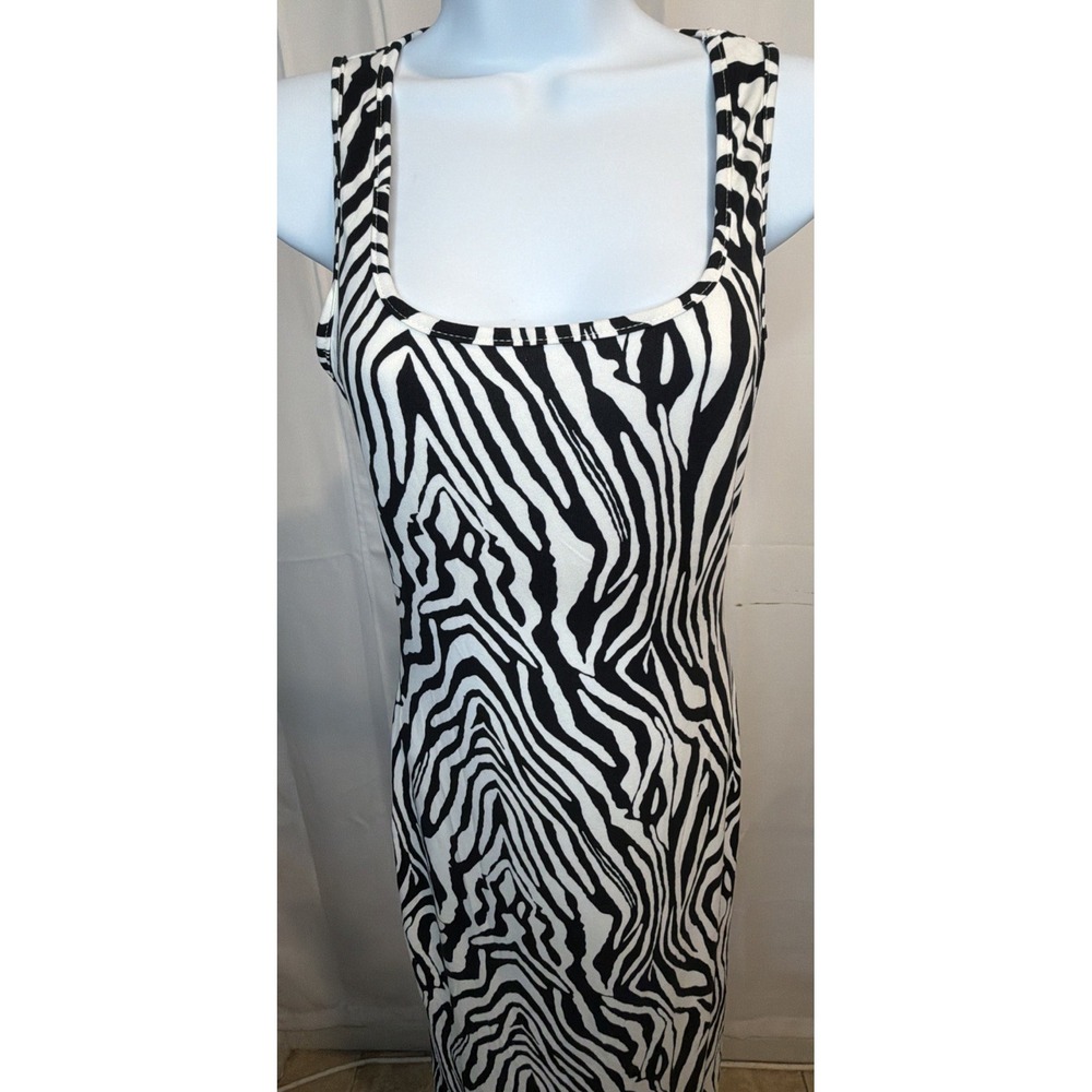 Women's Zebra Print Bodycon Tank Midi Dress Black White Sleeveless Size S - Picture 2 of 8